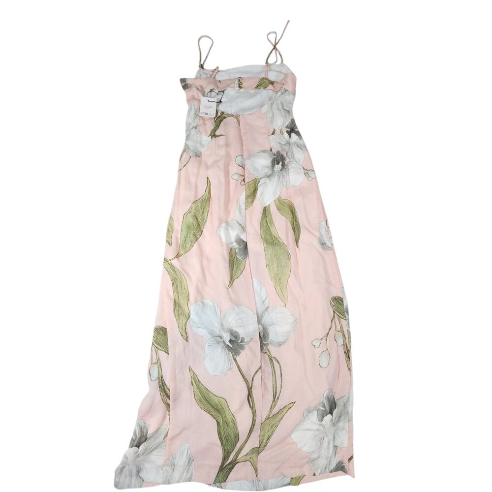 ZARA NWOT‎ floral printed midi linen blend dress XSmall side slit gathered front - Picture 3 of 13
